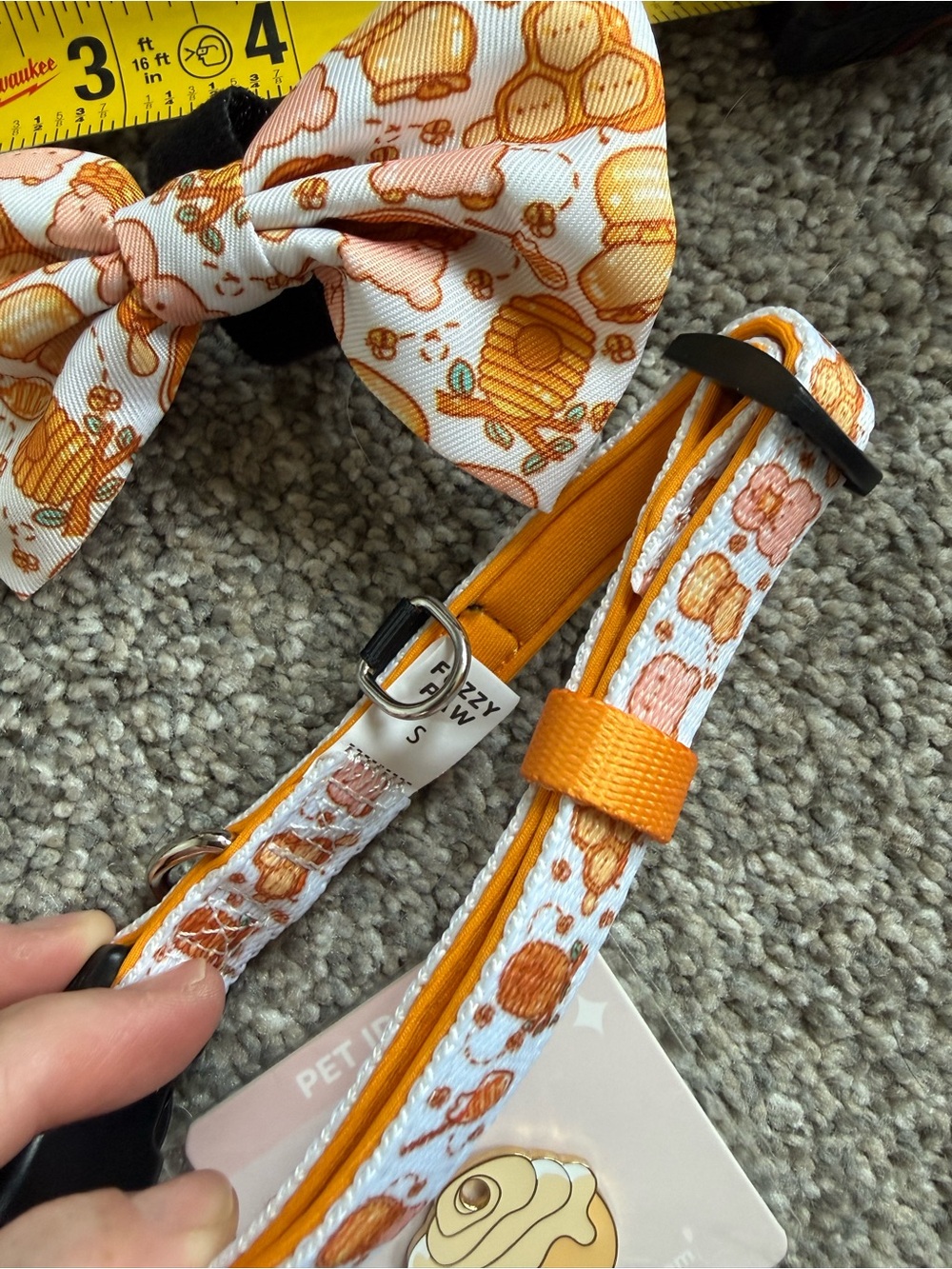 Orange Pumpkin Print Adjustable Dog Collar and Bow Set